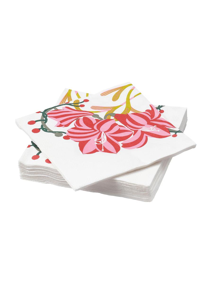 Kagyz salfetka IKEA VINTERFINT Amaryllis ak / gülgüne, 33x33 sm