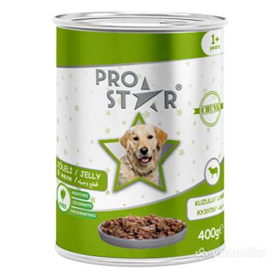 Itler üçin konserwirlenen iýmit jele 400 gr guzy bölekleri bolan uly ýaşly itler üçin ProStar