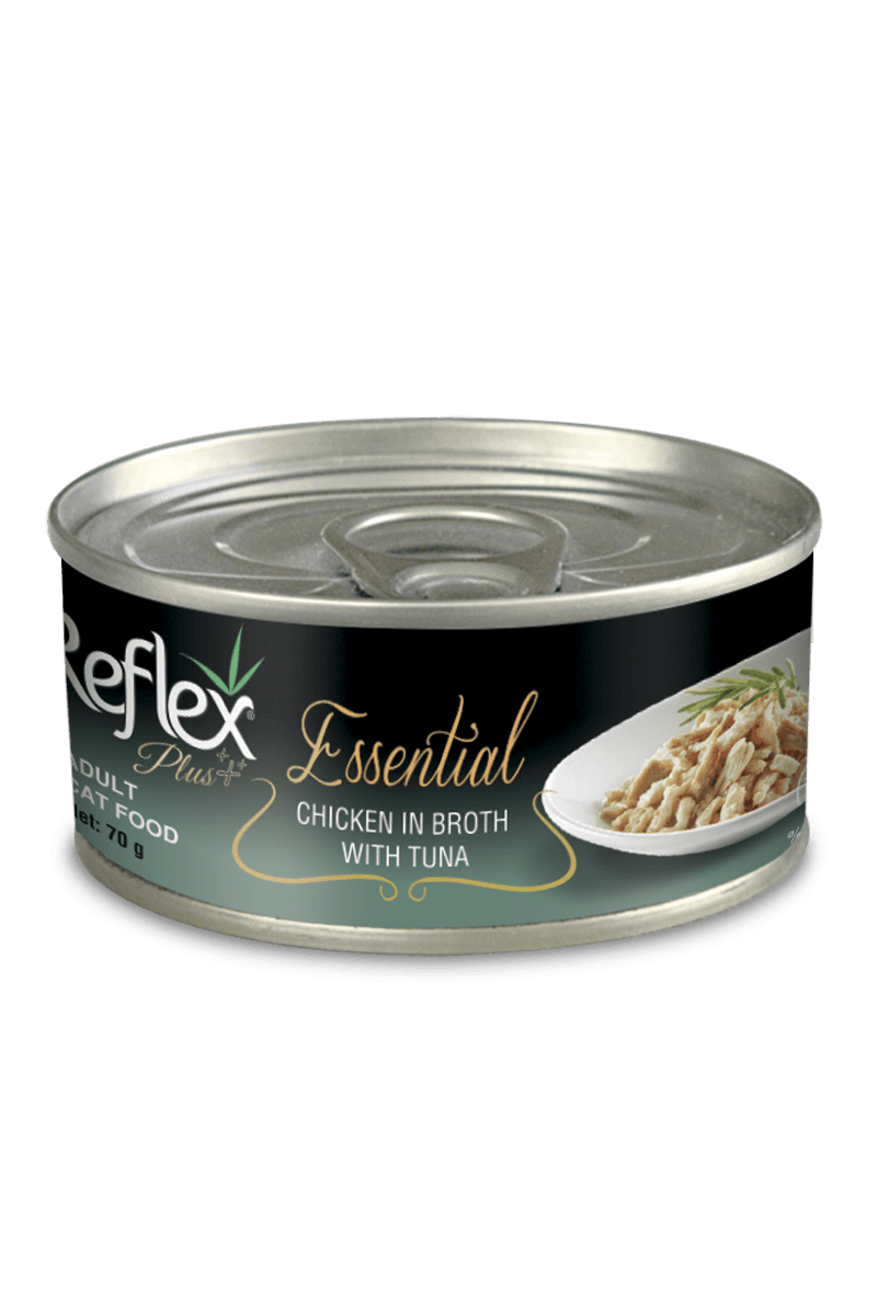 Uly pişikler üçin çygly pişik iýmit konserwirlenen pişik iýmiti, Tuna we towuk bilen zerur