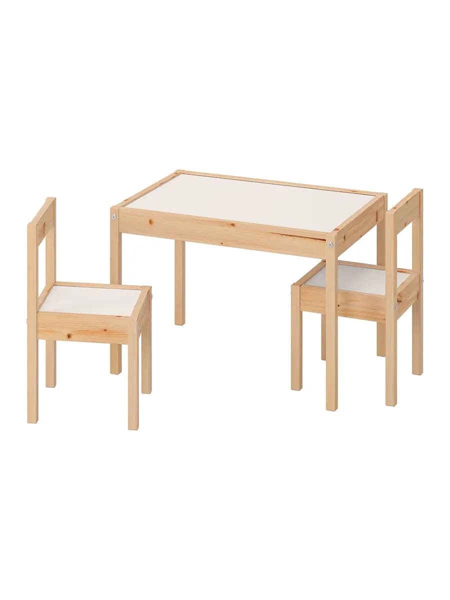 Детский стол IKEA LÄTT с 2 стульями, белый/сосна