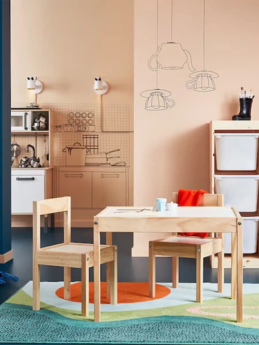Детский стол IKEA LÄTT с 2 стульями, белый/сосна