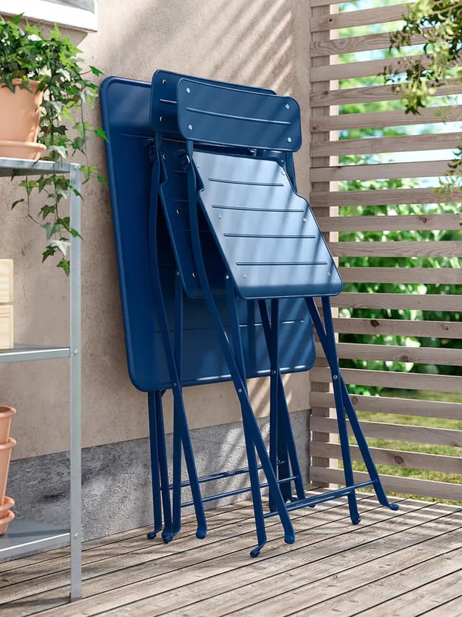 Стол и 2 складных стула IKEA SUNDSÖ тёмно синий 65x65 см
