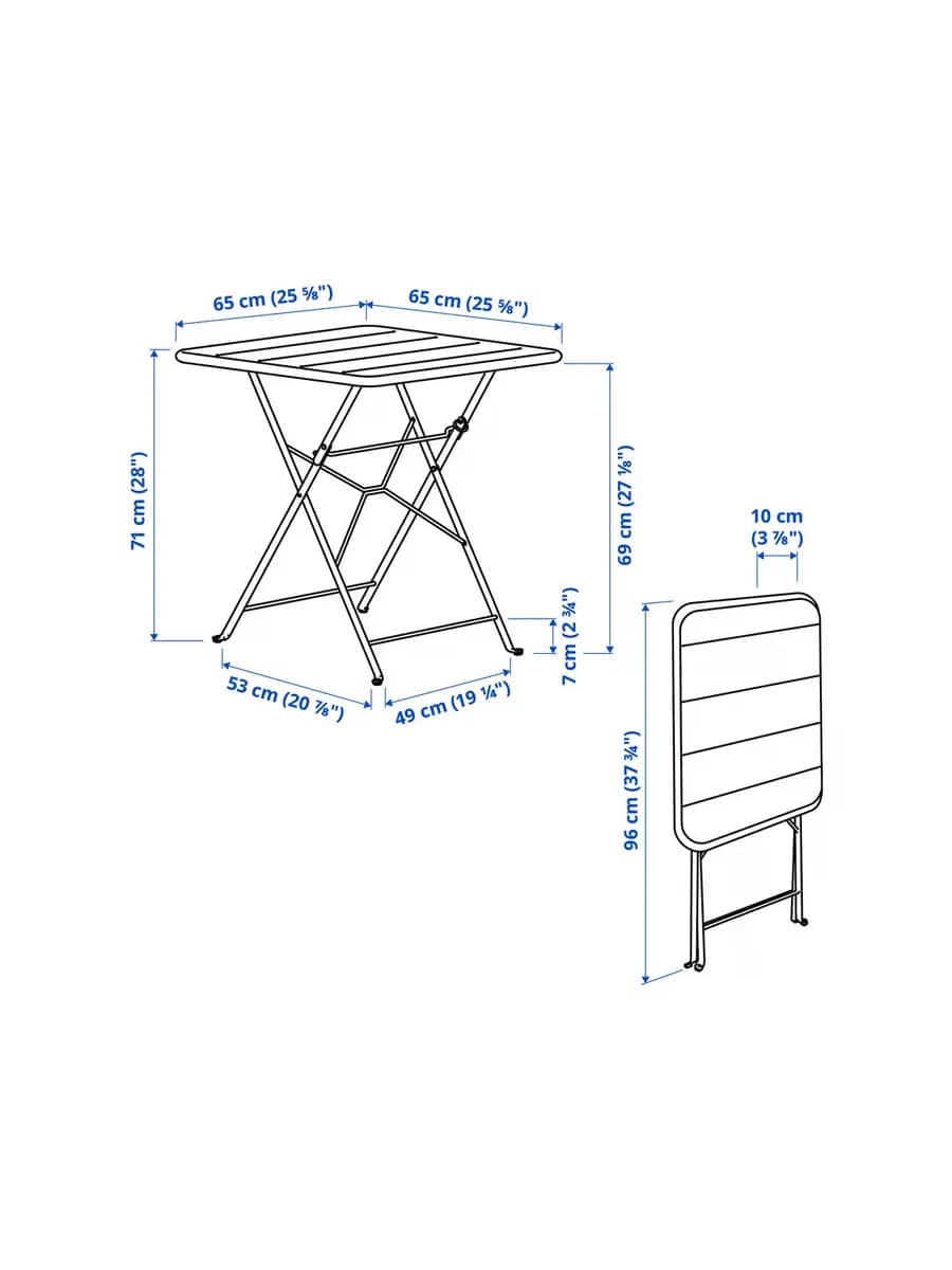 Стол и 2 складных стула IKEA SUNDSÖ тёмно синий 65x65 см