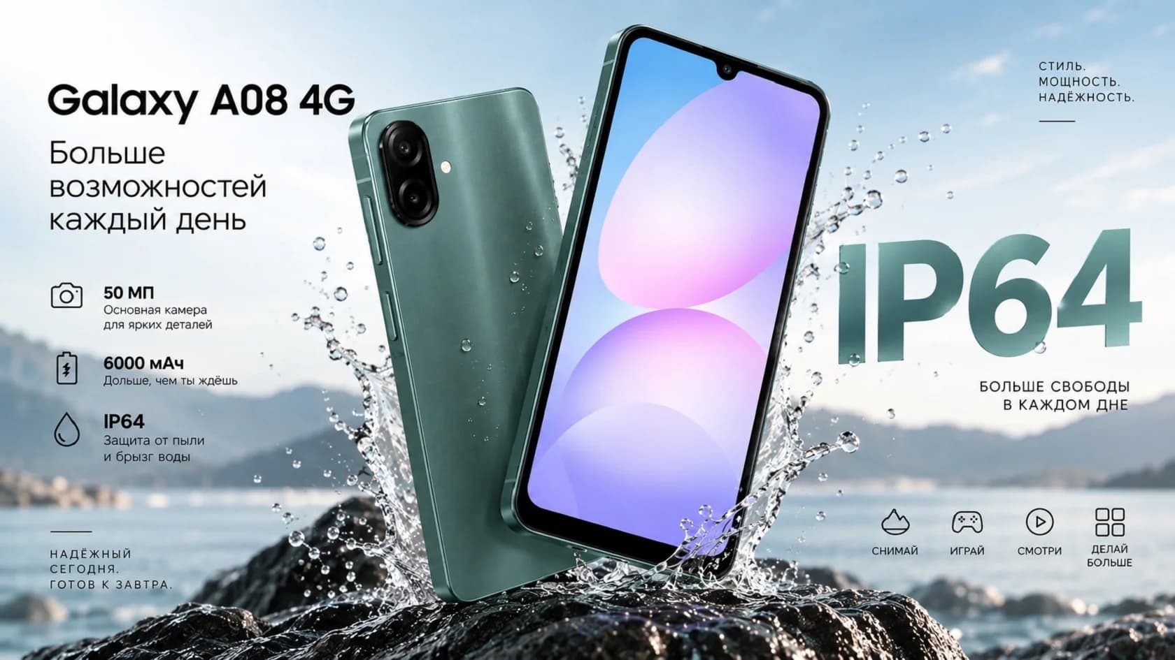 Смартфон Samsung A08 (4/64GB) Green (Зелёный)