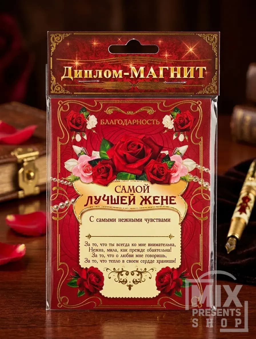 Диплом магнит "Самой лучшей жене" (10×13см)