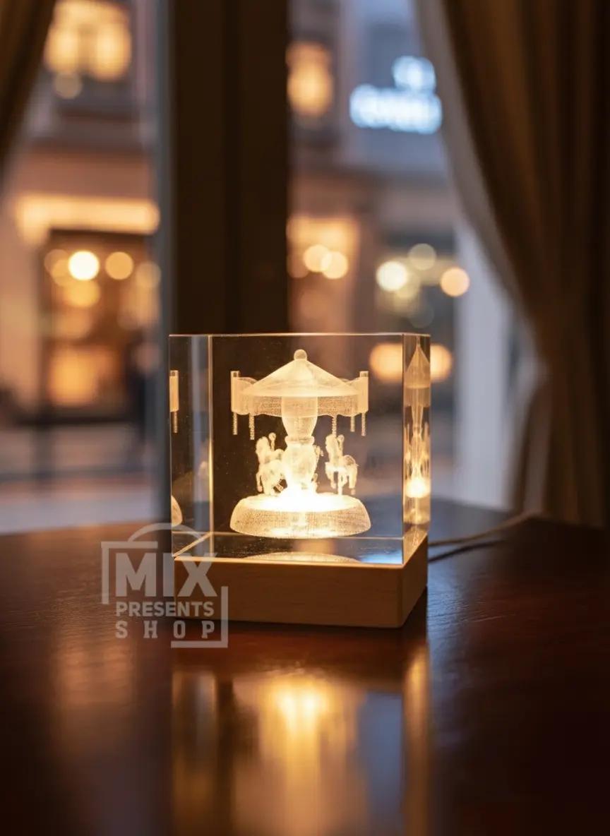 "Kristal kub" agaç podstawkaly lampa