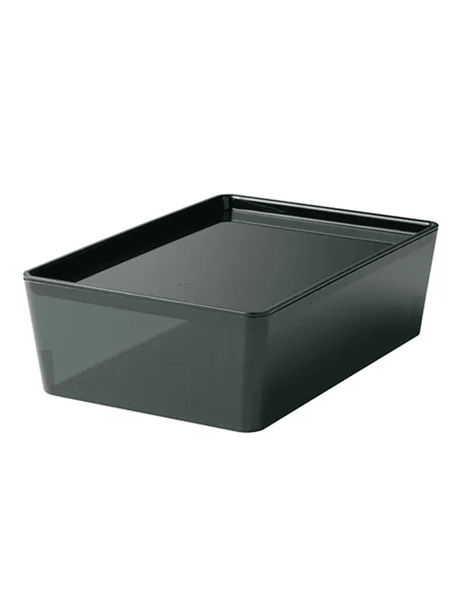 Коробка с крышкой IKEA KUGGIS прозрачная черная, 18х26х8 см