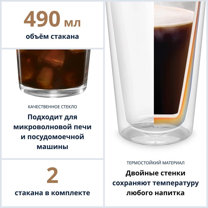 Набор стаканов (2 шт) Cold and Hot Delonghi DLSC319