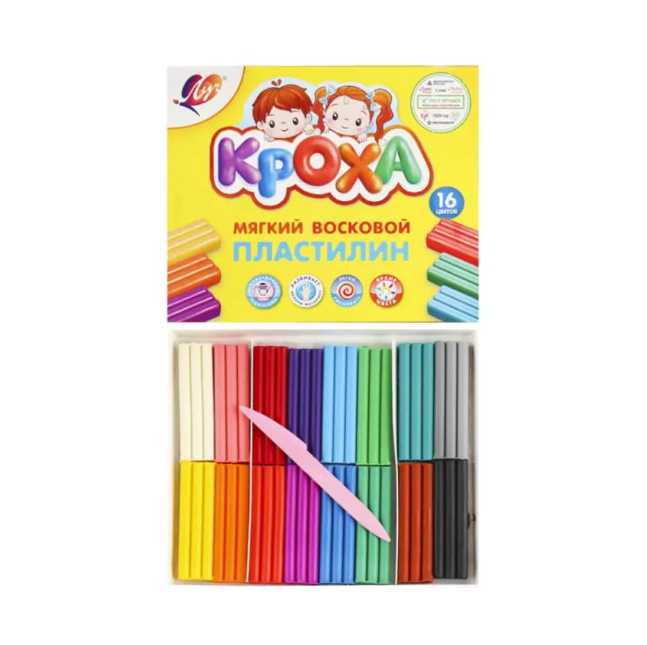 Пластилин мягкий восковой «Кроха» (16 цветов, 264 г)