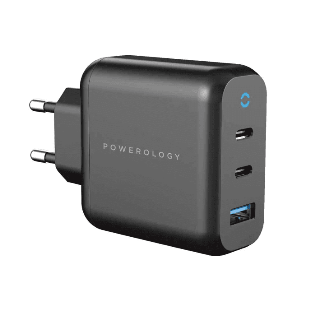 Зарядное устройство Powerology 65W GaN (3 порта: 2xUSB-C, 1xUSB-A) с поддержкой Power Delivery