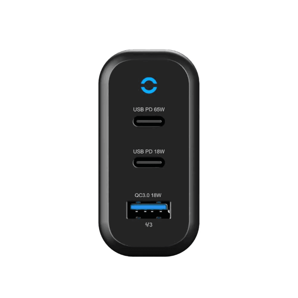 Зарядное устройство Powerology 65W GaN (3 порта: 2xUSB-C, 1xUSB-A) с поддержкой Power Delivery