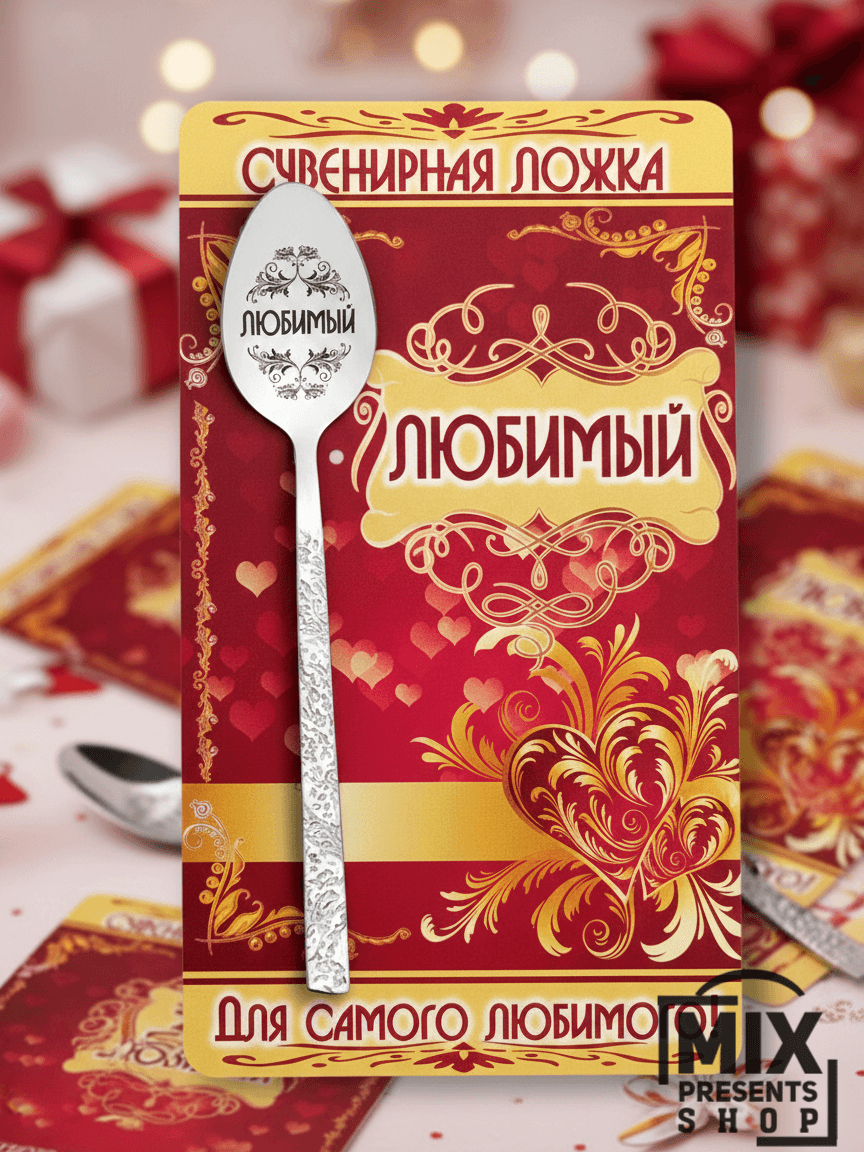 Ложка чайная сувенирная с открыткой "Любимый"