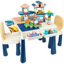 Стол с регулируемой высотой и 2 стульями AMOSTING, include 158Pcs Large Size Blocks Compatible with big blocks. Non-toxic and durable plastic Toy.