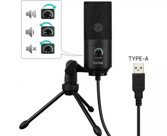 Металлический конденсаторный микрофон FIFINE USB для записи вокала (669B)