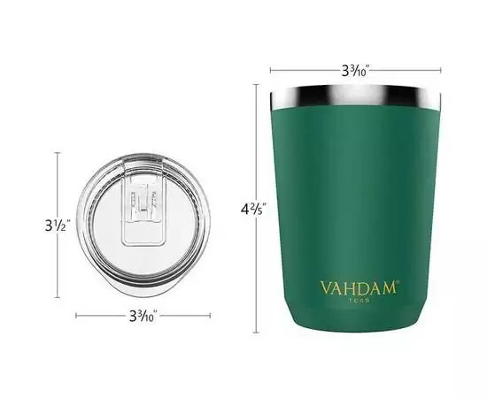 VAHDAM Стакан из нержавеющей стали 11,8 унций/350 мл - зеленый | Вакуумная изоляция, двойные стенки, защита от пота и крышка для горячих и холодных напитков | дорожная кофейная кружка