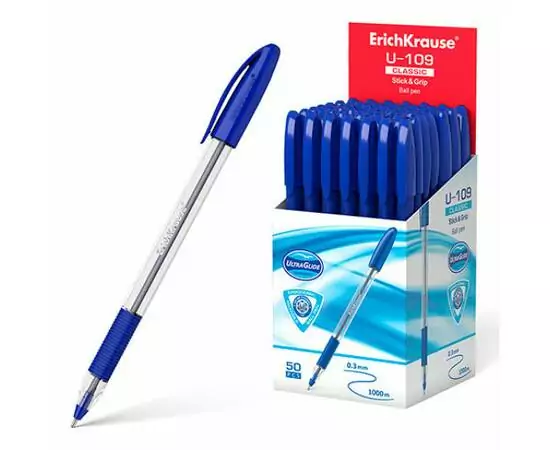 Ручка шариковая ErichKrause U-109 Neon Stick Grip 1.0, Ultra Glide Technology,синий